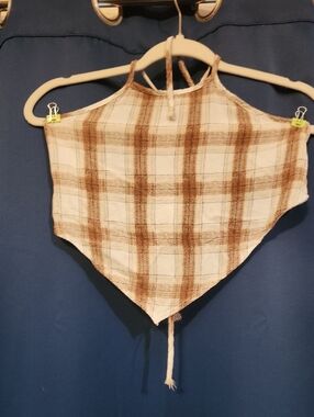 Plaid Halter Bandana Top in Cream and Brown